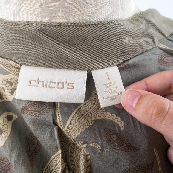 Chicos S Embellished Band Jacket Green Gold - Picture 9 of 10